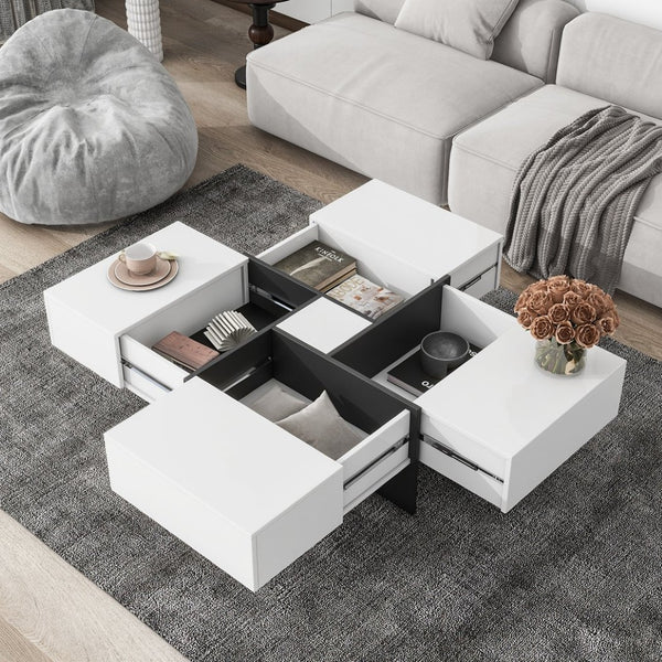 English Elm [new Picture] Square Coffee Table with Hidden Storage and Extendable Sliding Gloss Top WF305182AAK