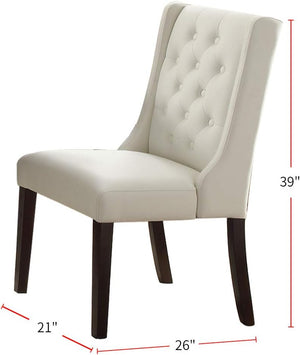 English Elm Modern Faux Leather White Tufted Parson Dining Chairs Set of 2 — Diamond Button Back, Cushioned Seats, Durable Birch Frame HSESF00F1503