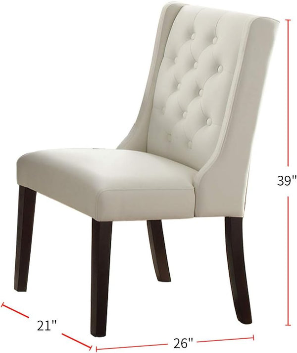 English Elm Modern Faux Leather White Tufted Parson Dining Chairs Set of 2 — Diamond Button Back, Cushioned Seats, Durable Birch Frame HSESF00F1503
