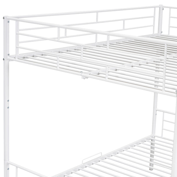 English Elm Full Full Over Metal Bunk Bed with Integrated Ladder, Guardrails and Under-Shelf Storage, Sturdy Steel Frame White SF000006AAK