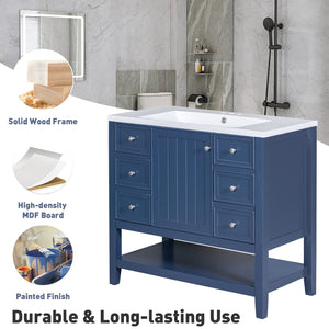 English Elm 36" Bathroom Vanity With Sink, Stylish Blue Finish, Ample Storage, Durable Design For Modern Spaces N725P246500C