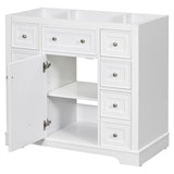 English Elm 36" Bathroom Vanity Without Sink, Cabinet Base Only, One Cabinet and Six Drawers, White