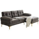 English Elm 83" Modern Sectional Sofas Couches Velvet L Shaped Couches For Living Room, Bedroom, Brown