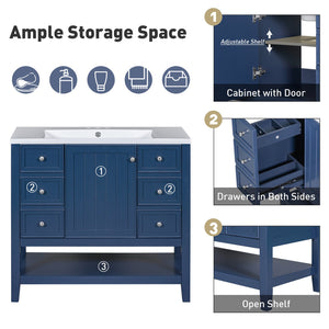 English Elm 36" Bathroom Vanity With Sink, Stylish Blue Finish, Ample Storage, Durable Design For Modern Spaces N725P246500C