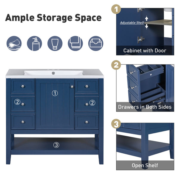 English Elm 36" Bathroom Vanity With Sink, Stylish Blue Finish, Ample Storage, Durable Design For Modern Spaces N725P246500C
