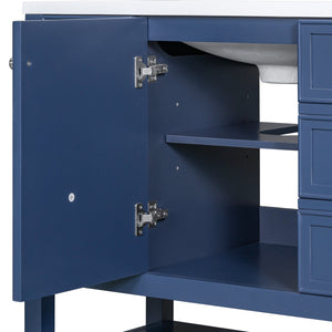 English Elm 36" Bathroom Vanity With Sink, Stylish Blue Finish, Ample Storage, Durable Design For Modern Spaces N725P246500C