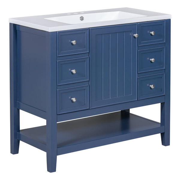 English Elm 36" Bathroom Vanity With Sink, Stylish Blue Finish, Ample Storage, Durable Design For Modern Spaces N725P246500C