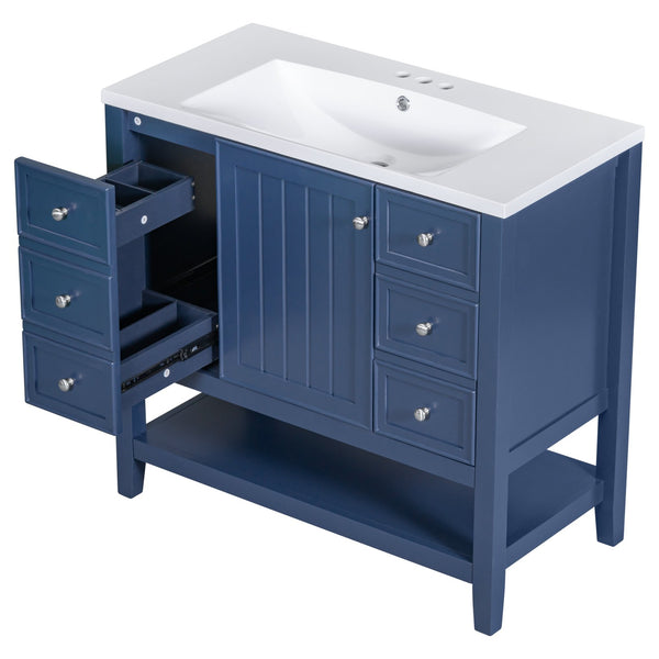English Elm 36" Bathroom Vanity With Sink, Stylish Blue Finish, Ample Storage, Durable Design For Modern Spaces N725P246500C