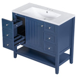 English Elm 36" Bathroom Vanity With Sink Combo, One Cabinet and Three Drawers, Solid Wood and Mdf Board, Blue