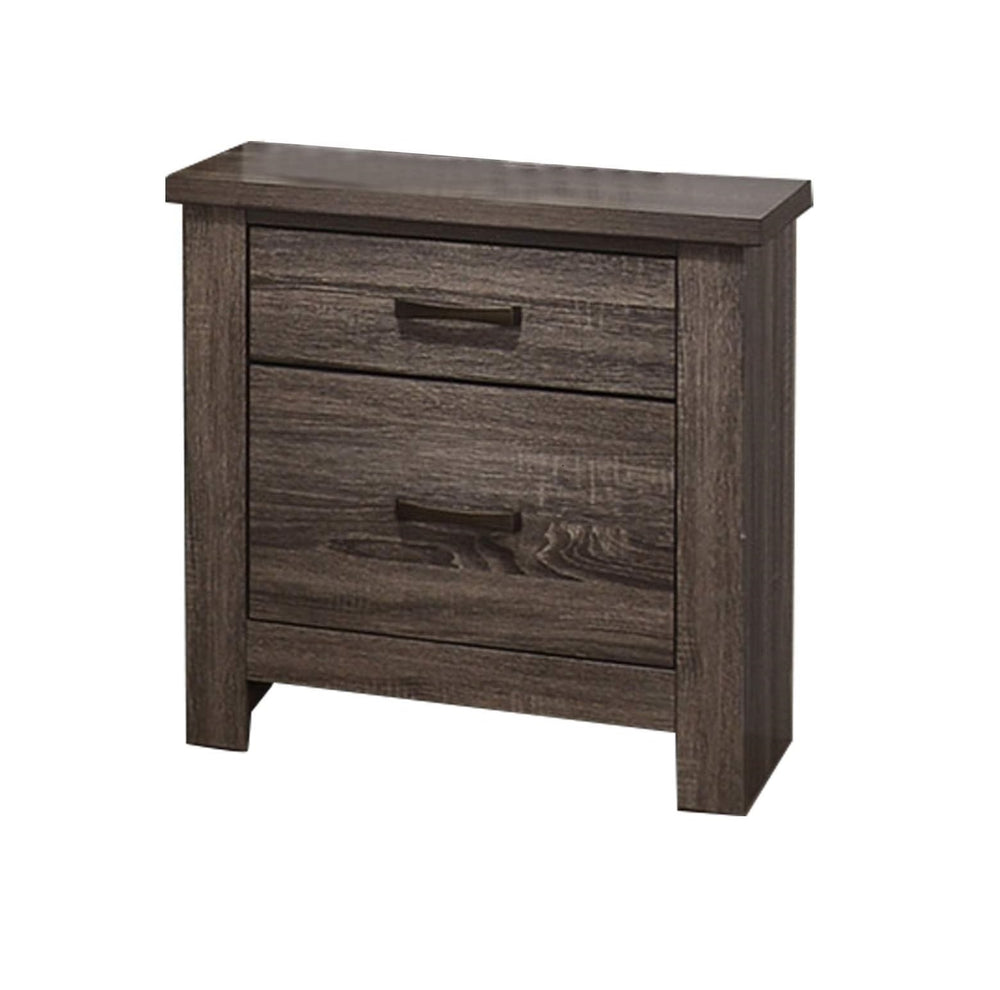 English Elm Natural Weathered Grey Nightstand with 2 Drawers, Mid-Century Tapered Legs, Black Groove Accents, 24"H HSESF00F5476