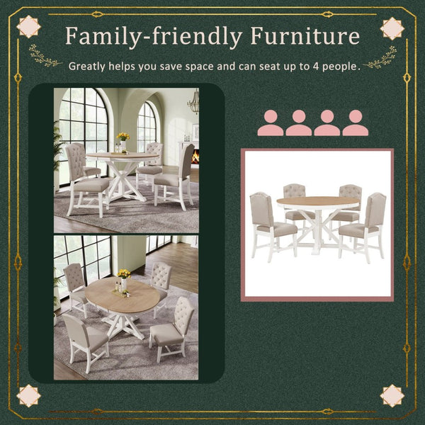English Elm Trexm Retro Button Tufted Upholstered Dining Chair Set of Four with Rubberwood Legs Off White WF298830AAD