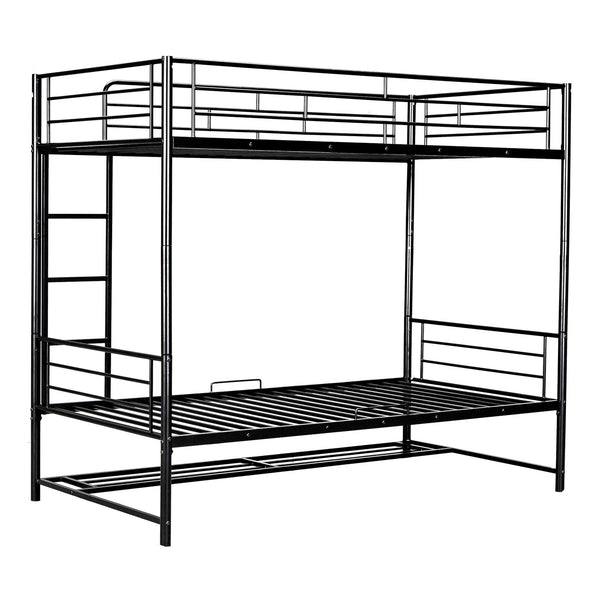 English Elm Twin Over Twin Metal Bunk Bed with Integrated Ladder, Guardrails & Under-Shelf Storage for Kids Black MF305475AAB