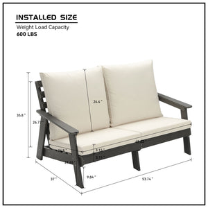 English Elm HIPS Loveseat with Cushions - Durable Weatherproof Outdoor Wood-Grain Sofa for Patio, Porch Comfort Grey W1209114909