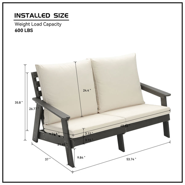 English Elm HIPS Loveseat with Cushions - Durable Weatherproof Outdoor Wood-Grain Sofa for Patio, Porch Comfort Grey W1209114909