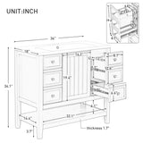 English Elm 36" Bathroom Vanity With Sink Combo, One Cabinet and Three Drawers, Solid Wood and Mdf Board, Green