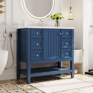 English Elm 36" Bathroom Vanity With Sink, Stylish Blue Finish, Ample Storage, Durable Design For Modern Spaces N725P246500C