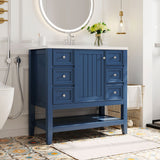 English Elm 36" Bathroom Vanity With Sink Combo, One Cabinet and Three Drawers, Solid Wood and Mdf Board, Blue