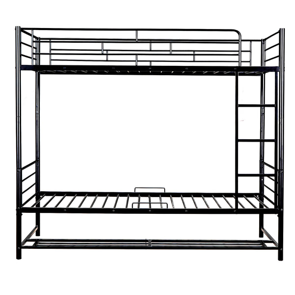 English Elm Twin Over Twin Metal Bunk Bed with Integrated Ladder, Guardrails & Under-Shelf Storage for Kids Black MF305475AAB