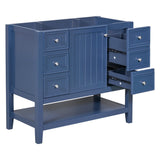 English Elm 36" Bathroom Vanity Without Sink, Cabinet Base Only, One Cabinet and Three Drawers, Blue