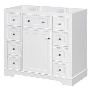 English Elm 36" Solid Wood Bathroom Vanity Base with 6 Drawers & 1 Door, Modern Freestanding Cabinet, Undermount-Compatible White WF306253AAK