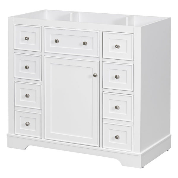 English Elm 36" Solid Wood Bathroom Vanity Base with 6 Drawers & 1 Door, Modern Freestanding Cabinet, Undermount-Compatible White WF306253AAK