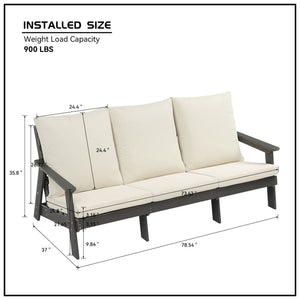 English Elm HIPS 3 Seater Sofa with Cushions — Weatherproof HIPS Outdoor Patio Couch for Porch, Poolside, Terrace Grey W1209114910