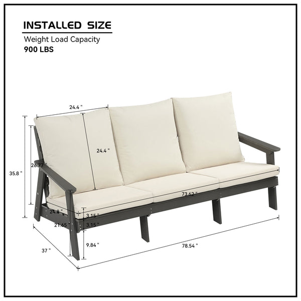 English Elm HIPS 3 Seater Sofa with Cushions — Weatherproof HIPS Outdoor Patio Couch for Porch, Poolside, Terrace Grey W1209114910