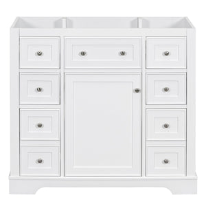 English Elm 36" Solid Wood Bathroom Vanity Base with 6 Drawers & 1 Door, Modern Freestanding Cabinet, Undermount-Compatible White WF306253AAK