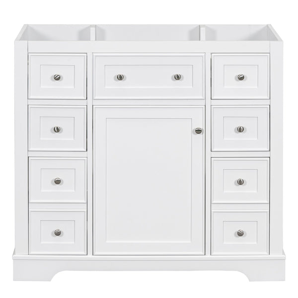 English Elm 36" Solid Wood Bathroom Vanity Base with 6 Drawers & 1 Door, Modern Freestanding Cabinet, Undermount-Compatible White WF306253AAK