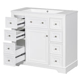 English Elm 36" Bathroom Vanity With Sink Combo, One Cabinet and Six Drawers, Solid Wood and Mdf Board, White