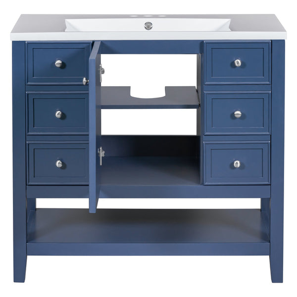 English Elm 36" Bathroom Vanity With Sink, Stylish Blue Finish, Ample Storage, Durable Design For Modern Spaces N725P246500C
