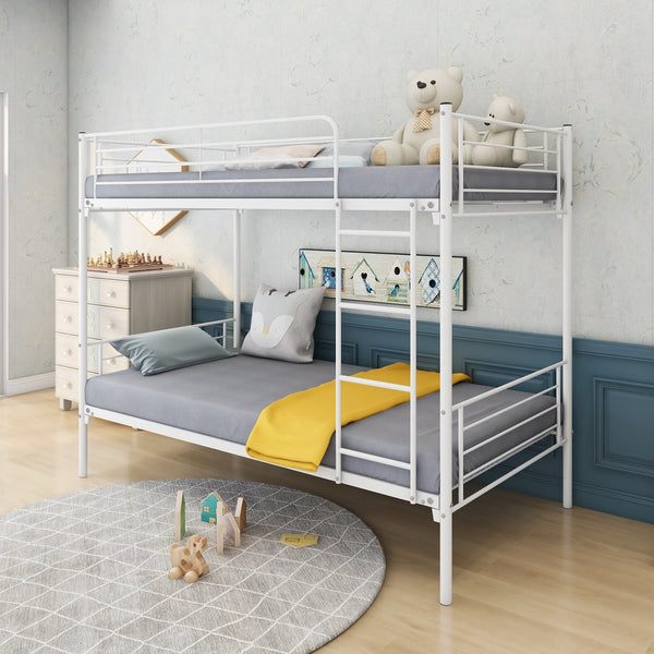 English Elm Twin-Over-Twin Metal Bunk Bed with Ladder, Full Guardrails, Space-Saving Underbed Storage, White W84034153