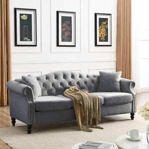 English Elm 3-Seater Modular Sofa Set In Soft Grey Velvet - Stylish Comfort For Modern Living Spaces & Guests W834S00214