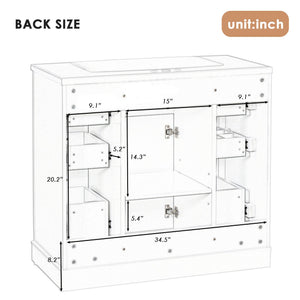 English Elm 36" Modern Bathroom Vanity with Ceramic Sink, Solid Wood & MDF Build, Six Drawers + Cabinet, Durable Finish and Adjustable Shelf for Organized Storage White SY999404AAK-6