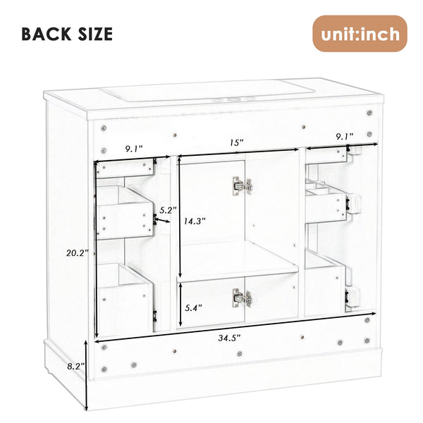 English Elm 36" Modern Bathroom Vanity with Ceramic Sink, Solid Wood & MDF Build, Six Drawers + Cabinet, Durable Finish and Adjustable Shelf for Organized Storage White SY999404AAK-6