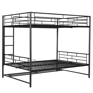 English Elm Full Full Over Metal Bunk Bed with Integrated Ladder, Guardrails and Under-Shelf Storage, Sturdy Steel Frame Black SF000006AAB