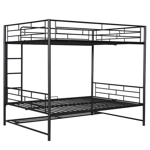 English Elm Full Full Over Metal Bunk Bed with Integrated Ladder, Guardrails and Under-Shelf Storage, Sturdy Steel Frame Black SF000006AAB