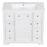 English Elm 36" Bathroom Vanity With Sink Combo, One Cabinet and Six Drawers, Solid Wood and Mdf Board, White