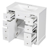 English Elm 36" Bathroom Vanity With Sink Combo, One Cabinet and Six Drawers, Solid Wood and Mdf Board, White