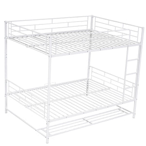 English Elm Full Full Over Metal Bunk Bed with Integrated Ladder, Guardrails and Under-Shelf Storage, Sturdy Steel Frame White SF000006AAK