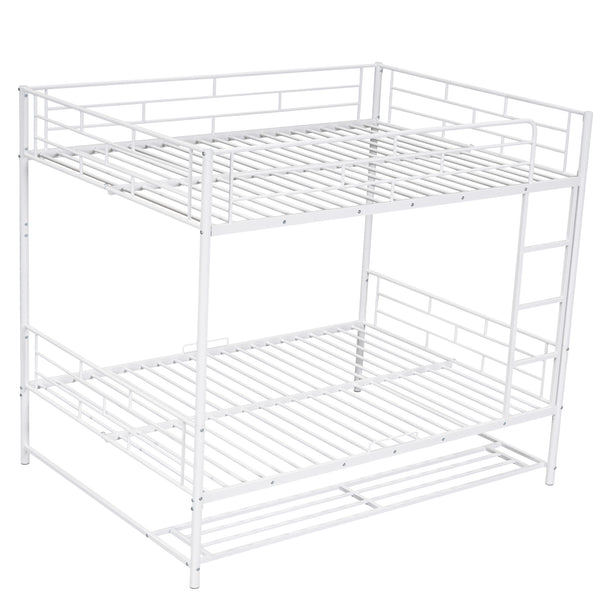 English Elm Full Full Over Metal Bunk Bed with Integrated Ladder, Guardrails and Under-Shelf Storage, Sturdy Steel Frame White SF000006AAK