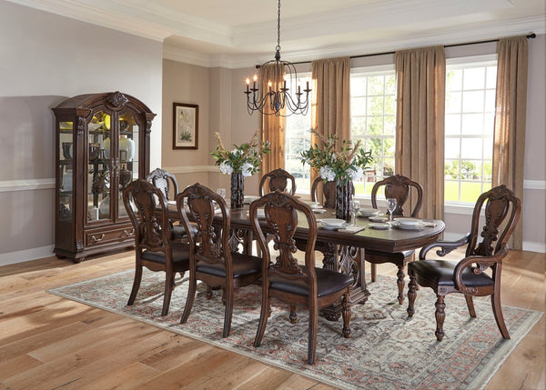 English Elm Lavish Formal Dining Room 5-Piece Set With Extension Leaf & 4 Comfortable Side Chairs In Dark Oak B011S00442