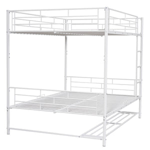 English Elm Full Full Over Metal Bunk Bed with Integrated Ladder, Guardrails and Under-Shelf Storage, Sturdy Steel Frame White SF000006AAK
