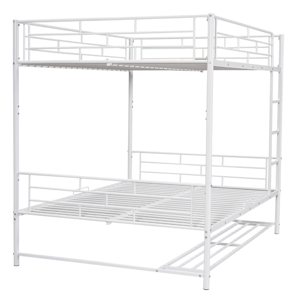 English Elm Full Full Over Metal Bunk Bed with Integrated Ladder, Guardrails and Under-Shelf Storage, Sturdy Steel Frame White SF000006AAK