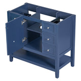 English Elm 36" Bathroom Vanity Without Sink, Cabinet Base Only, One Cabinet and Three Drawers, Blue