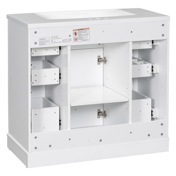 English Elm 36" Modern Bathroom Vanity with Ceramic Sink, Solid Wood & MDF Build, Six Drawers + Cabinet, Durable Finish and Adjustable Shelf for Organized Storage White SY999404AAK-6