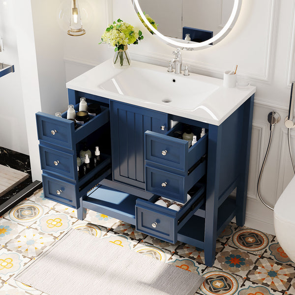 English Elm 36" Bathroom Vanity With Sink, Stylish Blue Finish, Ample Storage, Durable Design For Modern Spaces N725P246500C