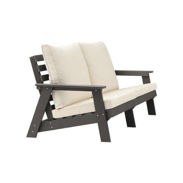 English Elm HIPS Loveseat with Cushions - Durable Weatherproof Outdoor Wood-Grain Sofa for Patio, Porch Comfort Grey W1209114909