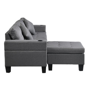 English Elm Sectional Sofa with Reversible Chaise Linen Upholstery Cup Holders Modern Living Room W21483858