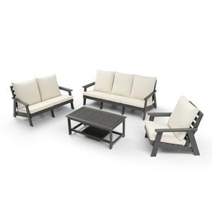 English Elm HIPS Loveseat with Cushions - Durable Weatherproof Outdoor Wood-Grain Sofa for Patio, Porch Comfort Grey W1209114909